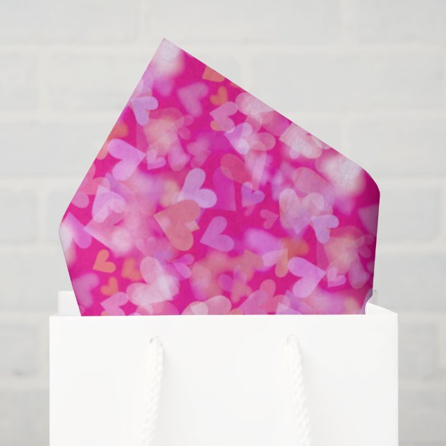 Papel De Seda Padrão Bokeh Corações Rosa (Sacola de presentes)