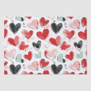 Papel De Seda padrão bonito com cor d'água pintada de coração