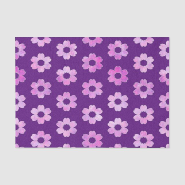 Papel De Seda Padrão bonito de Flor Roxo (Frente )