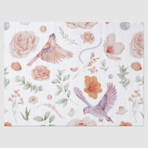 Papel De Seda Padrão bonito de Hummingbird Floral de Watercolor