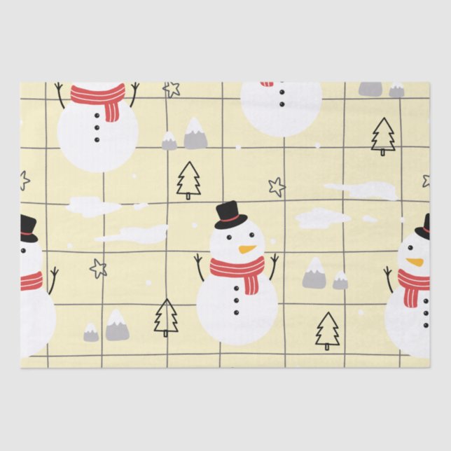 Papel De Seda Padrão Bonito de Snowman de Natal (Frente )