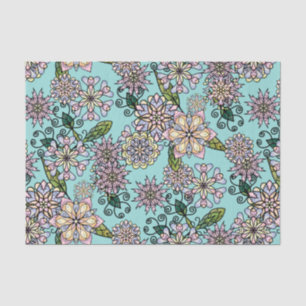 Papel De Seda Padrão bonito do Pastel Boho Blossoms & Curlicues