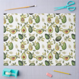 Papel De Seda Padrão Botânico Avocado Por Aquarela