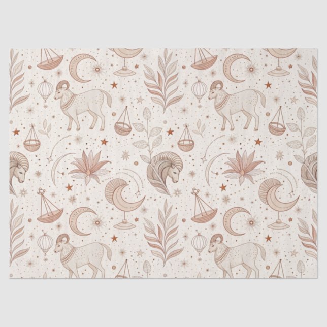 Papel De Seda Padrão Botânico Celestial (1) (Frente )