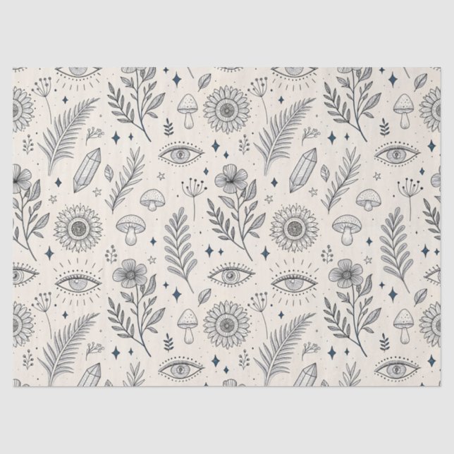 Papel De Seda Padrão Botânico Celestial (4) (Frente )