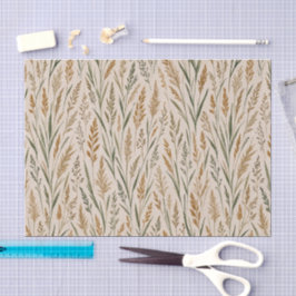 Papel De Seda Padrão Botânico de Aquarela de Prado de Pradaria D