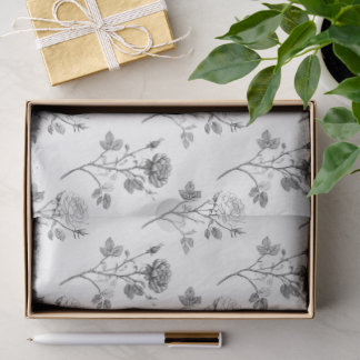 Papel De Seda Padrão Botânico de Arte Linear de Rosa Vintage em 