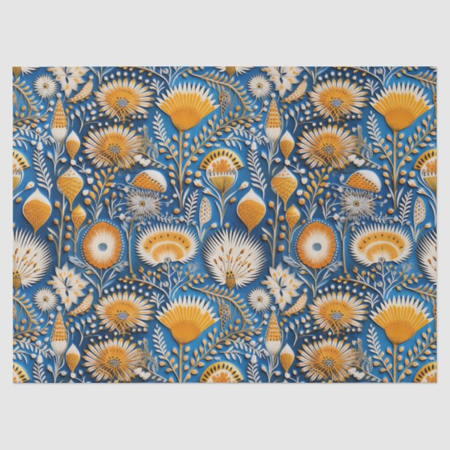 Papel De Seda Padrão Botânico de Aves Exóticas Chinoiserie (2) (Frente )