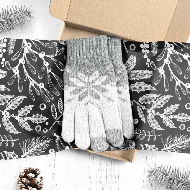 Papel De Seda Padrão Botânico de Folhagem de Natal Pine Berries (Criador carregado)