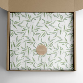 Papel De Seda Padrão Botânico de Folhas de Aquarela Verde e Bran