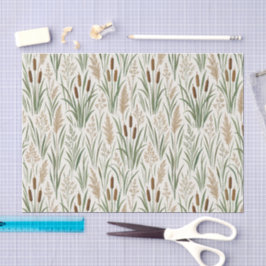 Papel De Seda Padrão Botânico de Junco de Aguarela