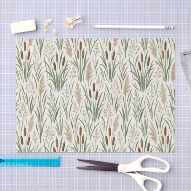 Papel De Seda Padrão Botânico de Junco de Aguarela (Arte )
