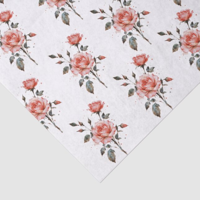 Papel de seda padrão botânico de rosas em aquarela (Detalhes)