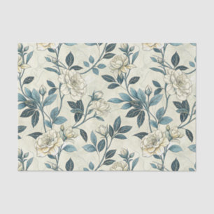 Papel De Seda Padrão Botânico Floral Azul Vintage (6)