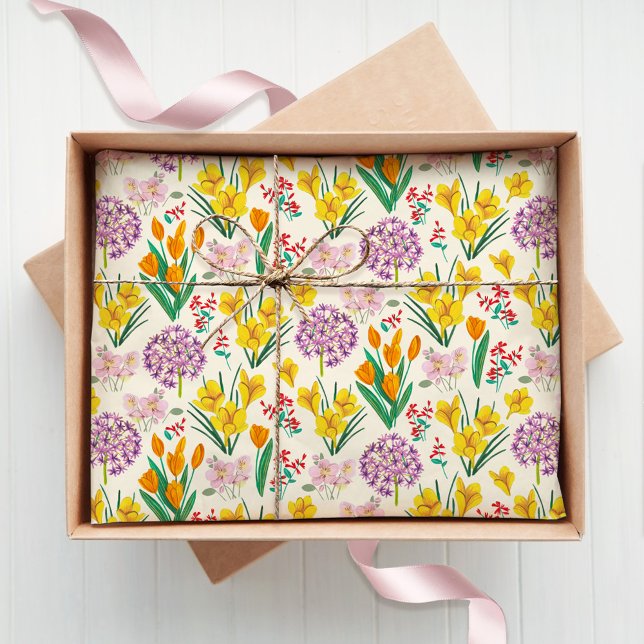 Papel De Seda Padrão Botânico Floral Bonito de Primavera (Criador carregado)