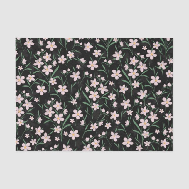 Papel De Seda Padrão Botânico Floral Cor-de-Água Rosa (Frente )