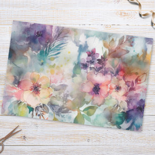 Papel De Seda Padrão Botânico Floral da Vintage Watercolor