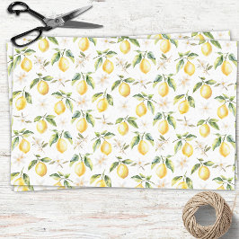 Papel De Seda Padrão Botânico Floral de Fruta de Limão Cítrico