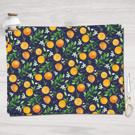 Papel De Seda Padrão Botânico Floral de Verão Citrino Laranja