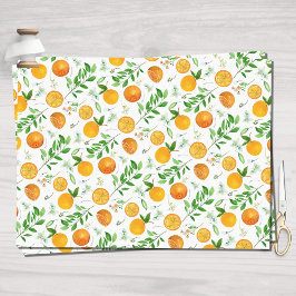 Papel De Seda Padrão Botânico Floral de Verão de Citrus Laranja