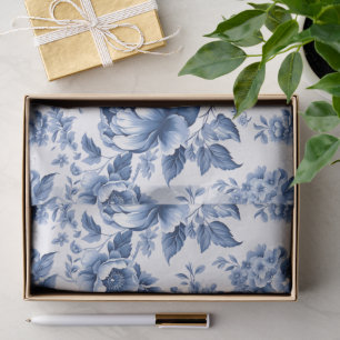 Papel De Seda Padrão Botânico Floral Rosa Branco Azul Vintage