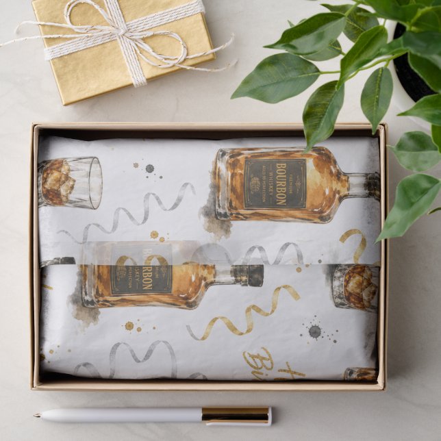 Papel De Seda Padrão Bourbon de Feliz Aniversário  (Presente)