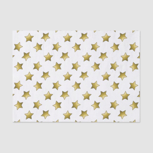 Papel De Seda Padrão branco das estrelas douradas Elegantes (Frente )