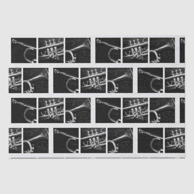 Papel De Seda Padrão branco e preto de trompete antigo para músi (Frente )