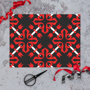 Papel De Seda Padrão branco e preto vermelho vibrante em japonês