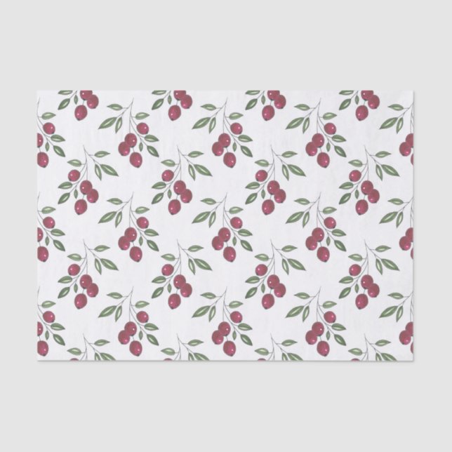 Papel De Seda Padrão Burgundy Red Berries (Frente )