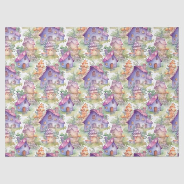 Papel De Seda Padrão Caprichoso de Cabana de Cogumelo (7) (Frente )