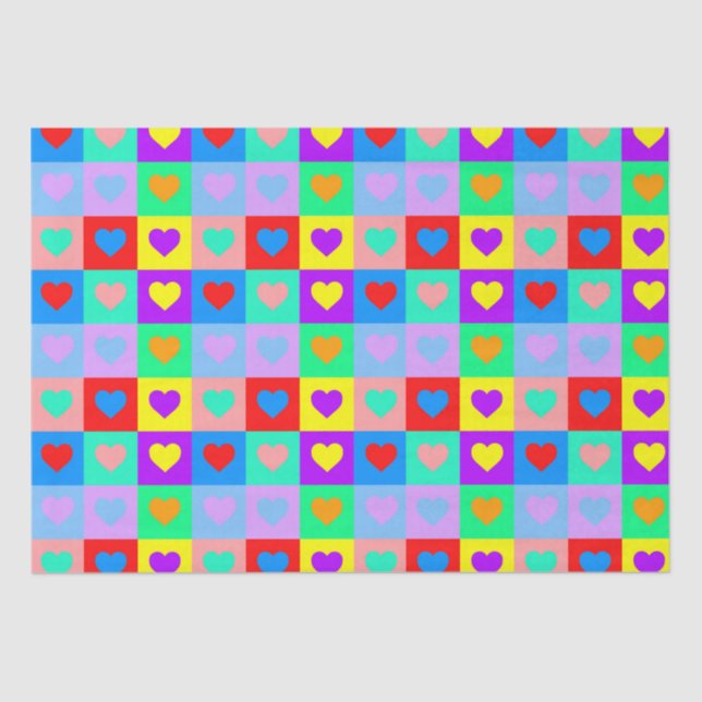 Papel De Seda Padrão Cardíaco Colorido da Pop Romântica (Frente )