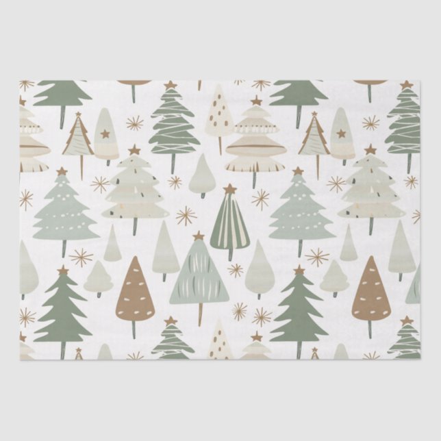 Papel De Seda Padrão castanho das Árvores de Natal modernas (Frente )