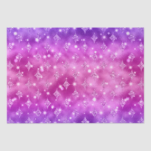 Papel De Seda Padrão Celestial com Brilho em Ombre Roxo e Rosa (Frente )
