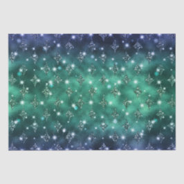 Papel De Seda Padrão Celestial com Brilho Ombre Azul e Verde
