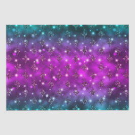 Papel De Seda Padrão Celestial com Brilho Ombre Rosa e Azul