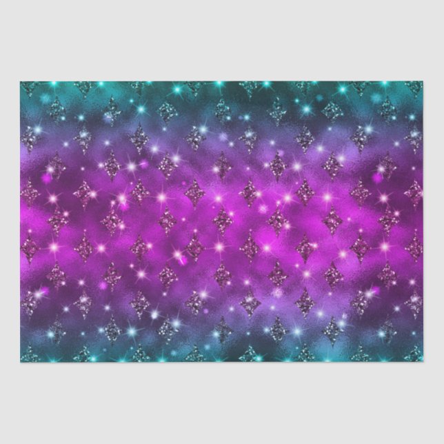 Papel De Seda Padrão Celestial com Brilho Ombre Rosa e Azul (Frente )