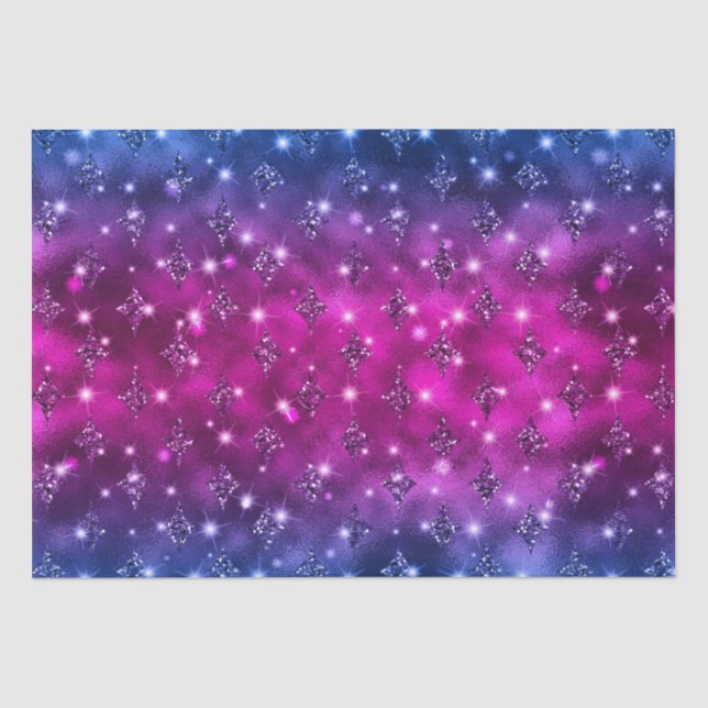 Papel De Seda Padrão Celestial com Glitter Ombre Azul e Rosa (Frente )