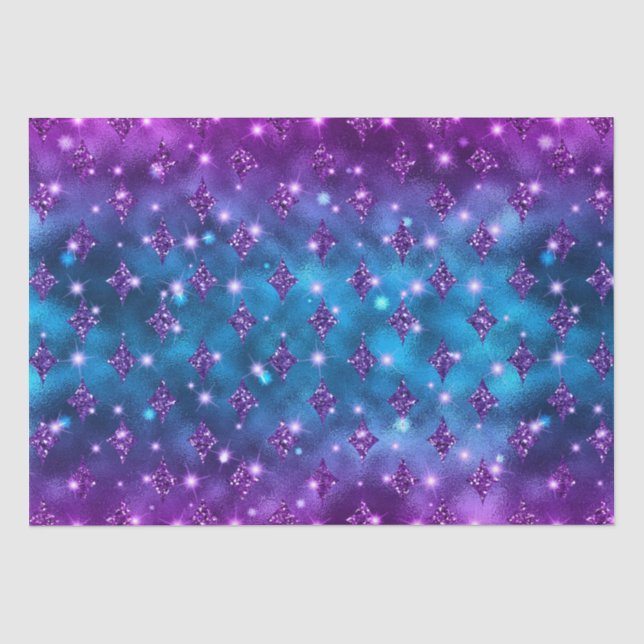 Papel De Seda Padrão Celestial com Glitter Ombre Azul e Rosa (Frente )