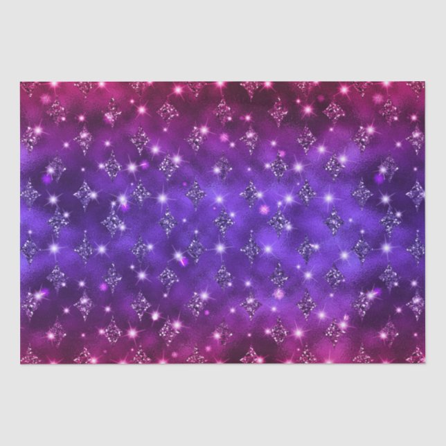Papel De Seda Padrão Celestial com Glitter Ombre Roxo e Rosa (Frente )