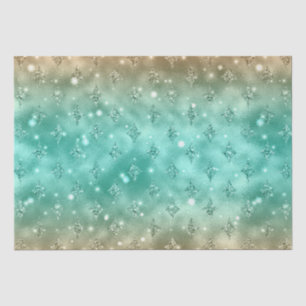 Papel De Seda Padrão Celestial com Glitter Ombré Verde e Dourado