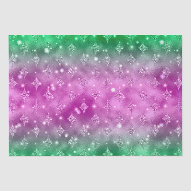 Papel De Seda Padrão Celestial de Estrela com Glitter Ombre Rosa (Frente )