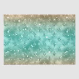 Papel De Seda Padrão Celestial de Glitter de Ombre Verde e Doura