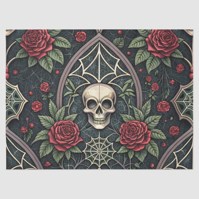 Papel De Seda Padrão Celestial Floral Caveira Gótica (3) (Frente )