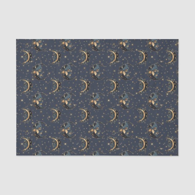 Papel De Seda Padrão Celestial Lua Ouro Luxo (Frente )
