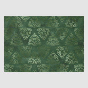 Papel De Seda Padrão Celta Elegante Verde e Dourado