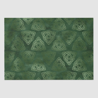 Papel De Seda Padrão Celta Verde Elegante e Dourado