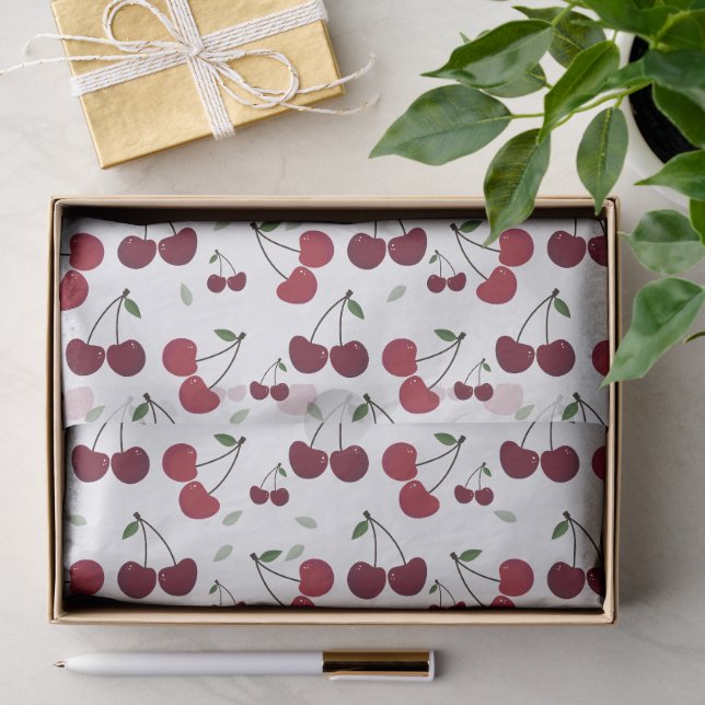 Papel De Seda Padrão Cereja Vermelho Escuro (Presente)