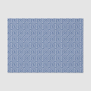 Papel De Seda Padrão chave grego em azul e branco Marinho