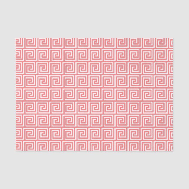Papel De Seda Padrão-chave grego em rosa-coral e branco (Frente )